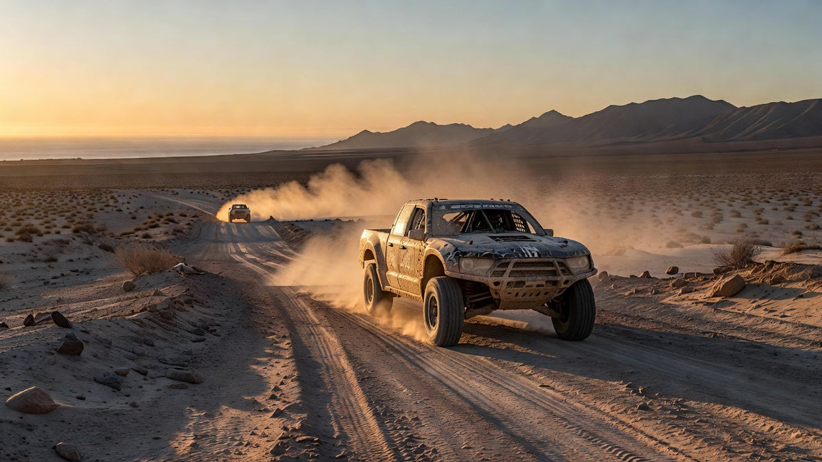Trophy truck leaving Ensenada dust toward Baja California Sur