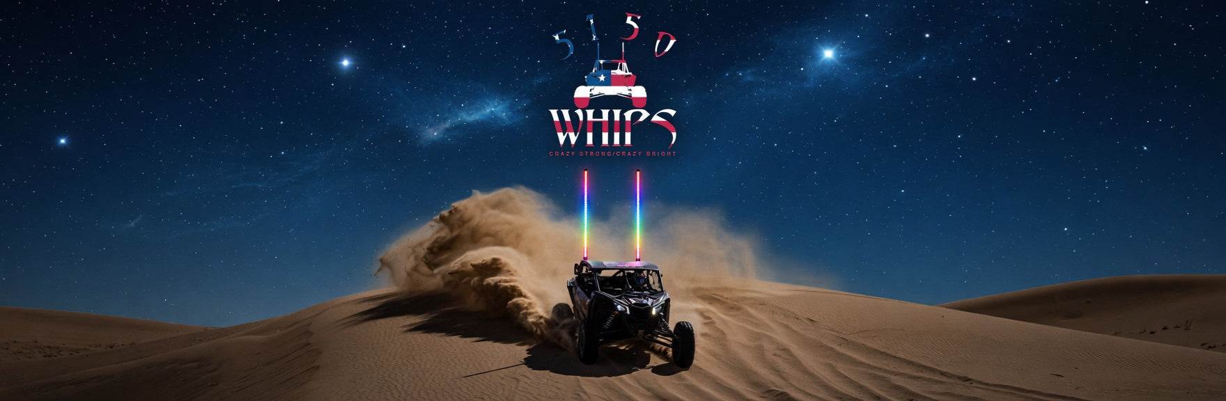 5150 Whips premium LED whip lights for UTVs with 360-degree brightness and rugged durability