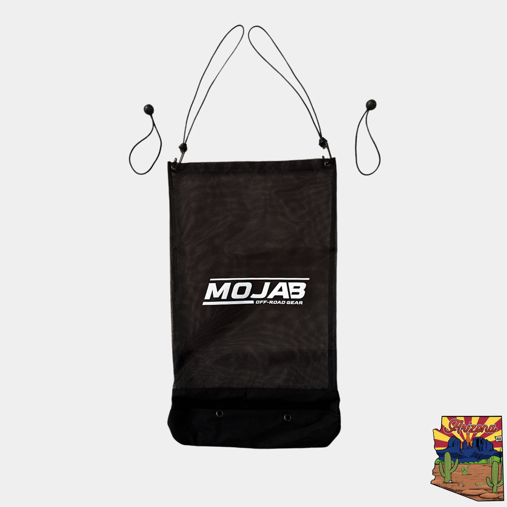 Black Trail Trash Bag with canvas bottom and metal hooks for off-road vehicle attachment