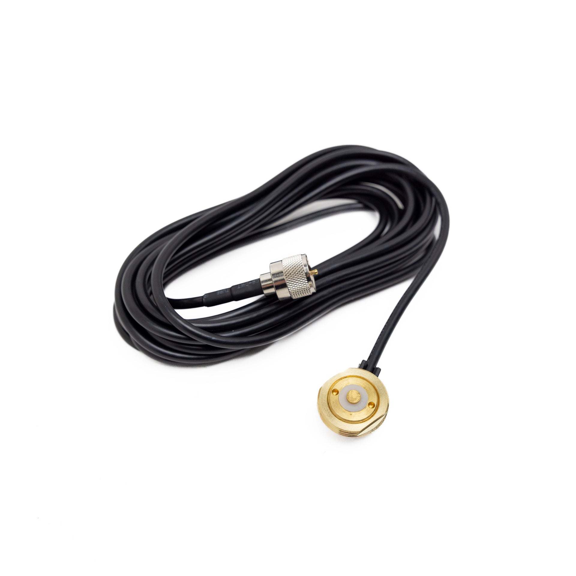 Thin roof hole mount coax cable with PL259 connector installed for 17ft length RG-58A/U cable