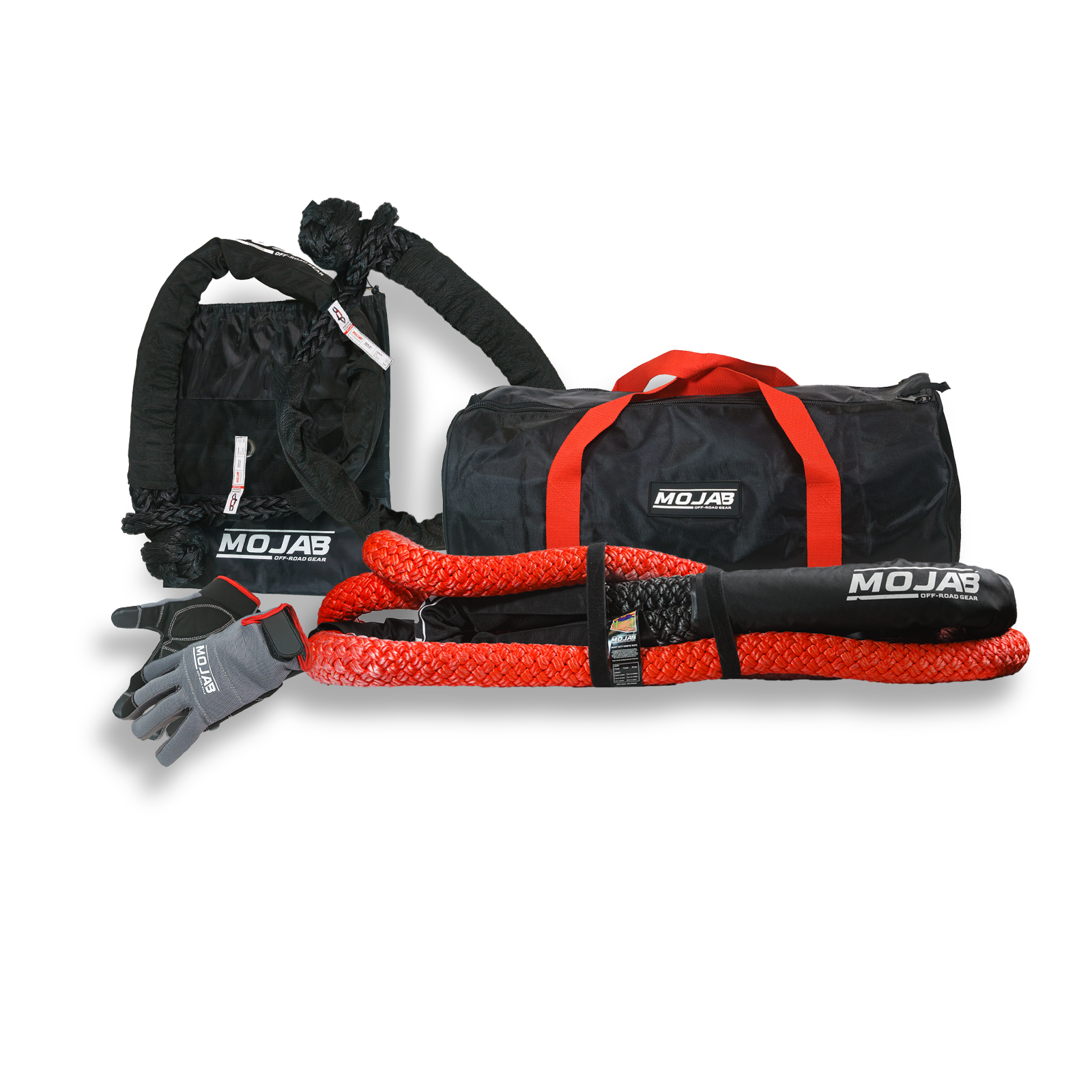Mammoth Recovery Kit with heavy-duty kinetic rope, soft shackles, and camo touchscreen gloves for tough vehicle recoveries