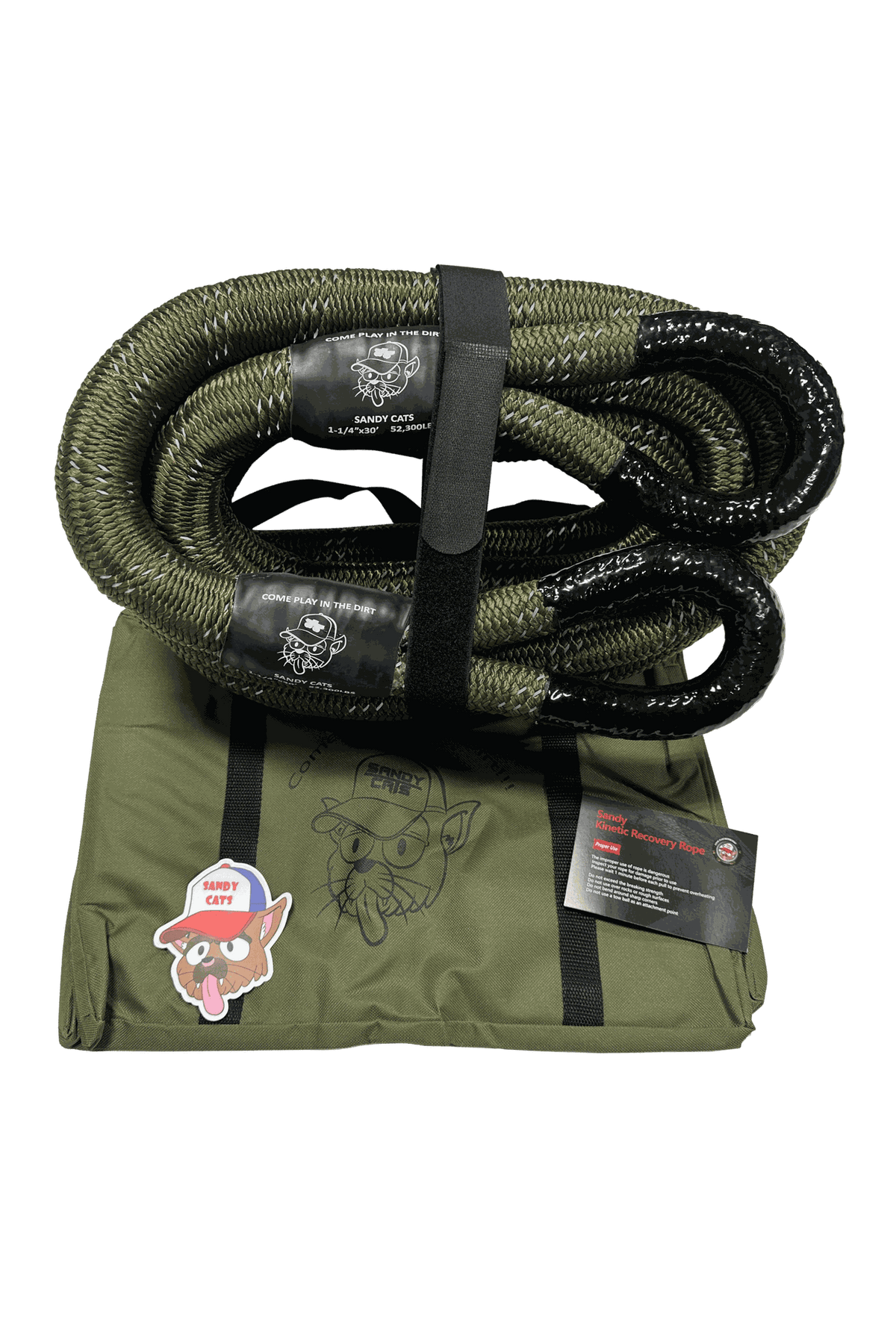 Kinetic-X Recovery Rope with carrying bag and accessories for off-road vehicle recovery.