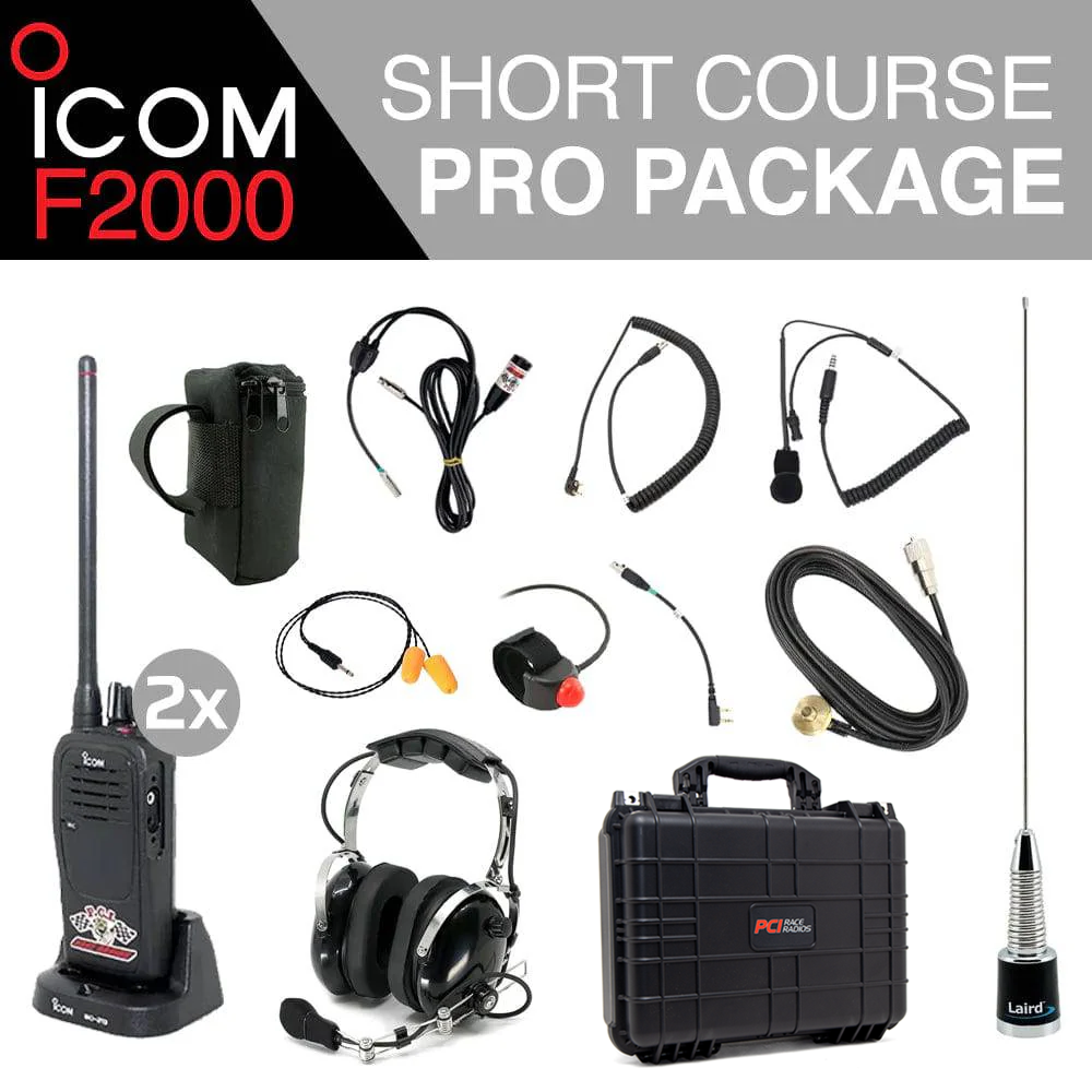 Short Course F2000 Package racing communication kit with radios, antenna, headset, and carrying case
