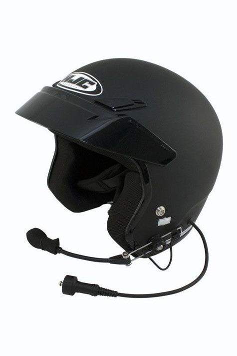HJC CS-5N open face helmet with PCI Exclusive Communications, microphone boom, and DOT approved design.