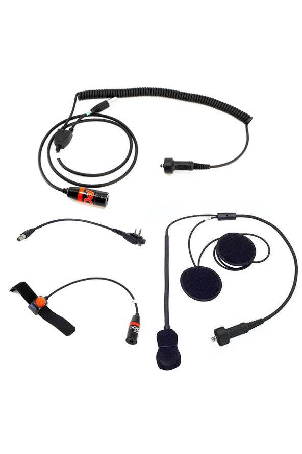 Motorcycle Kit-Icom components including wiring and PTT for Icom handheld radio integration.