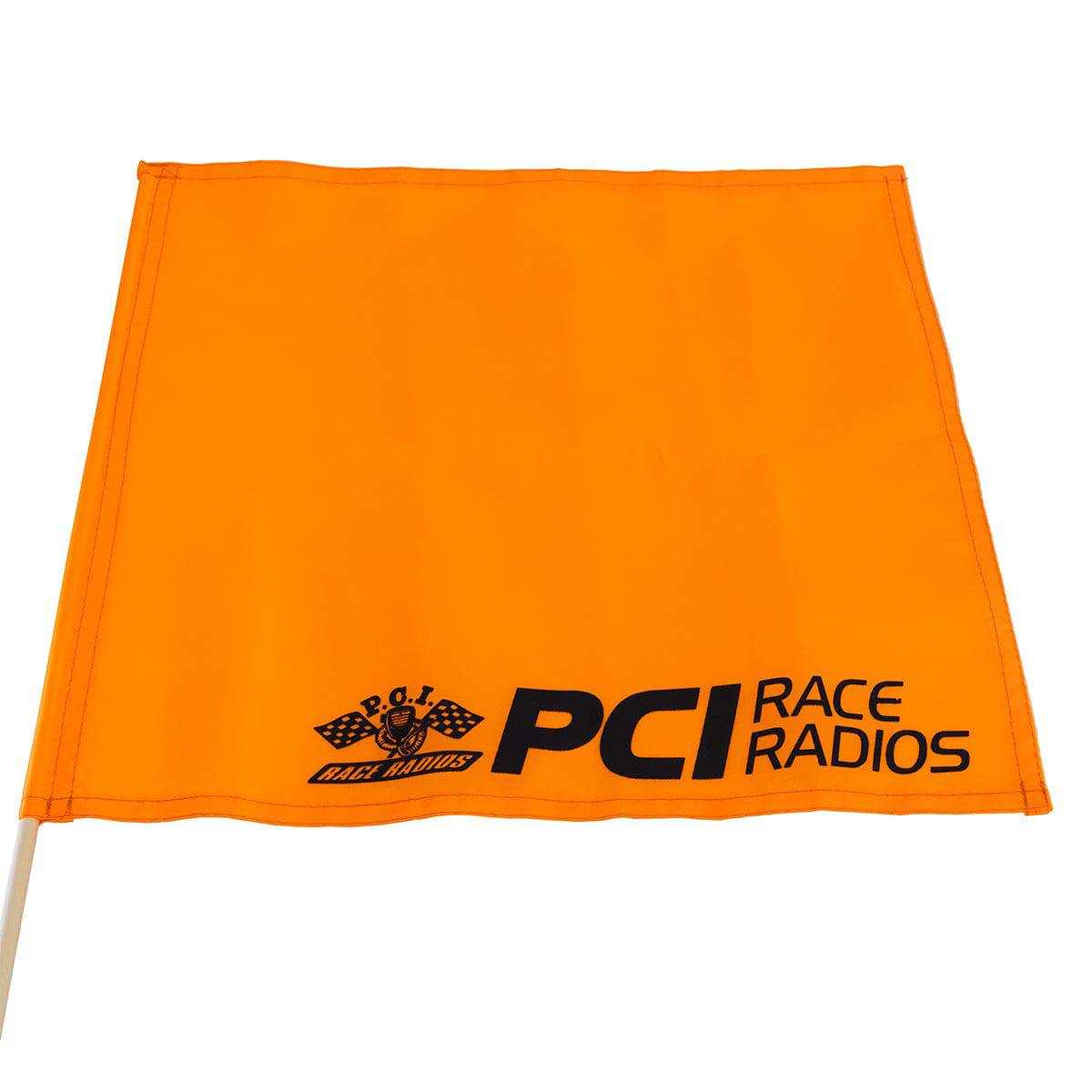 PCI Boat Flag in orange nylon with PCI logo on wooden pole and suction mount for sailing safety