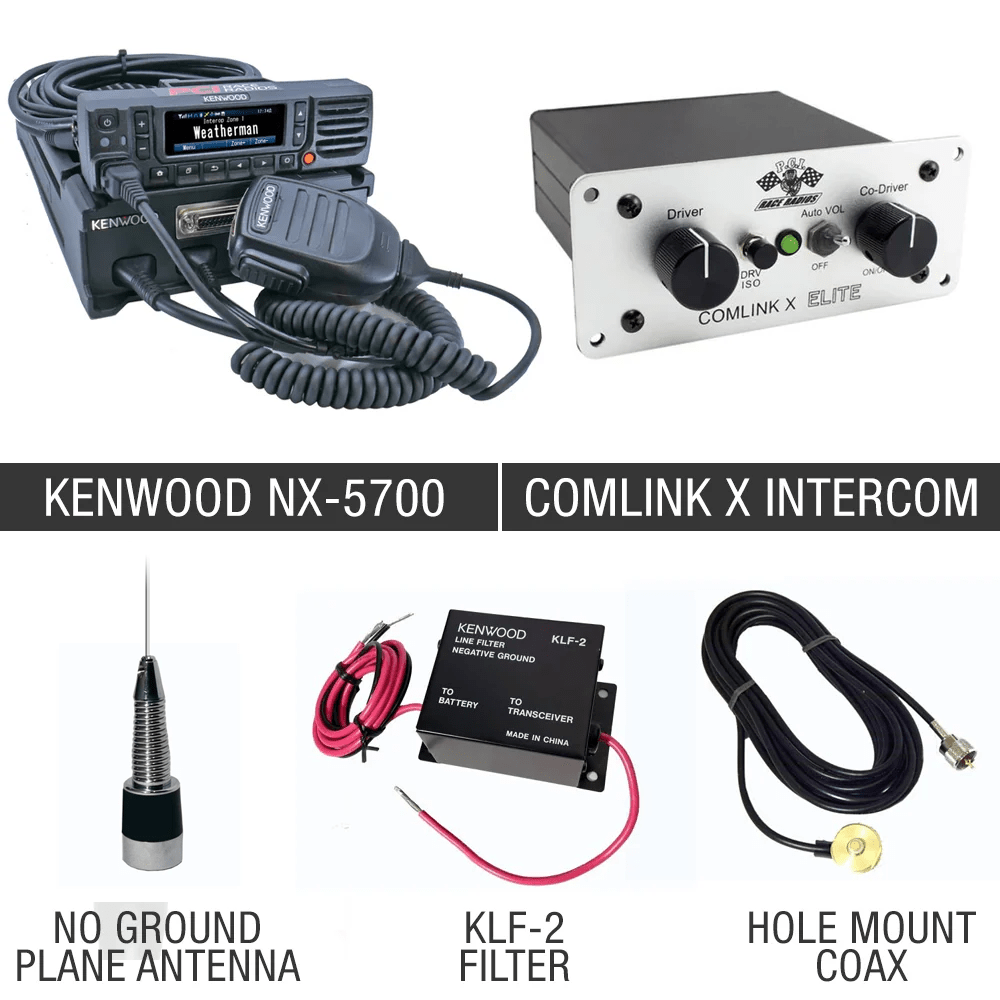 Race Package 10 with PCI Comlink X intercom and Kenwood NX-5700 110W radio components for racing applications