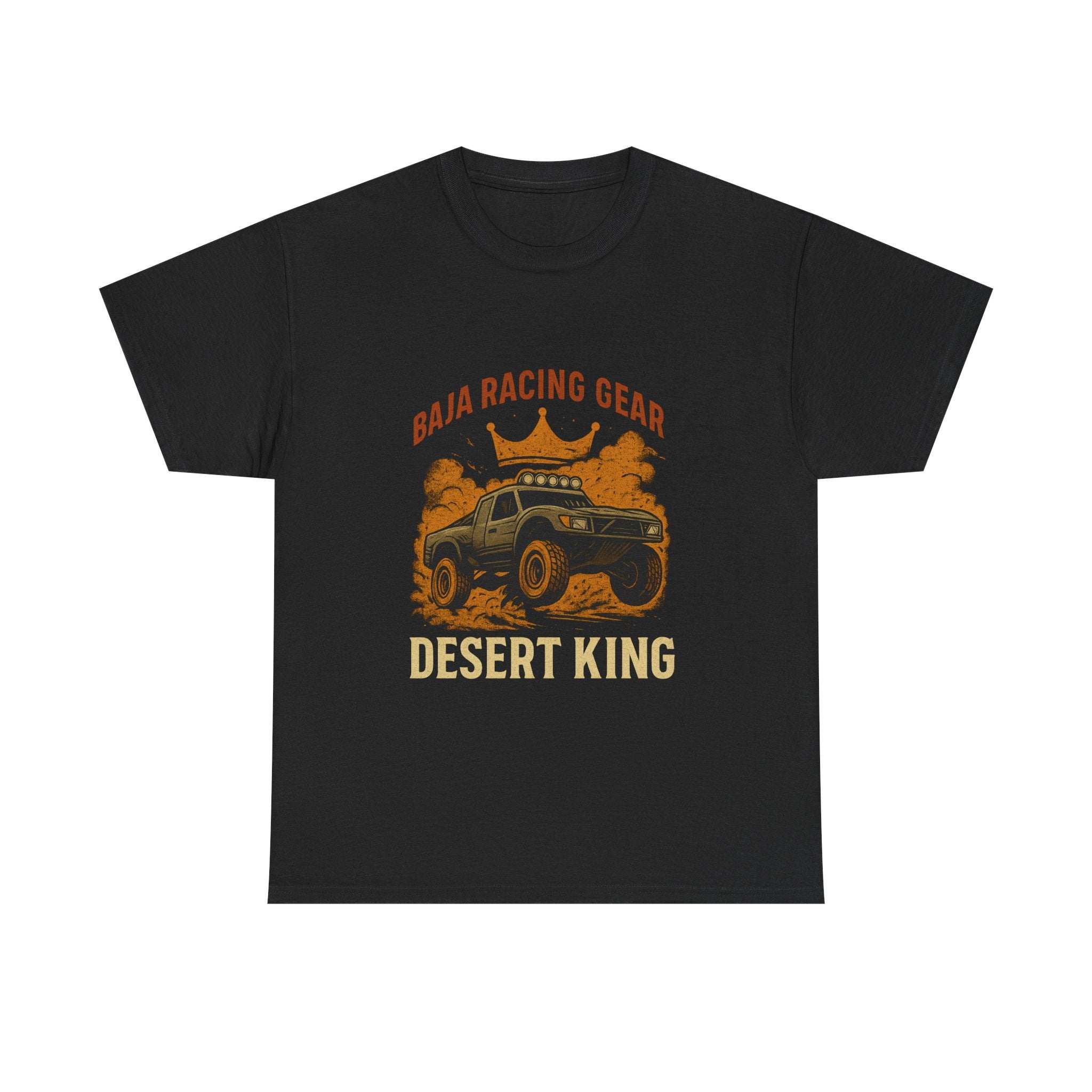 Black Desert King Tee with orange trophy truck and crown dust graphic by Baja Racing Gear