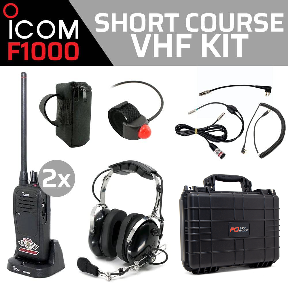 Short Course F1000 Kit with Icom radios, headset, harness, PTT, and waterproof carrying case for racing communication