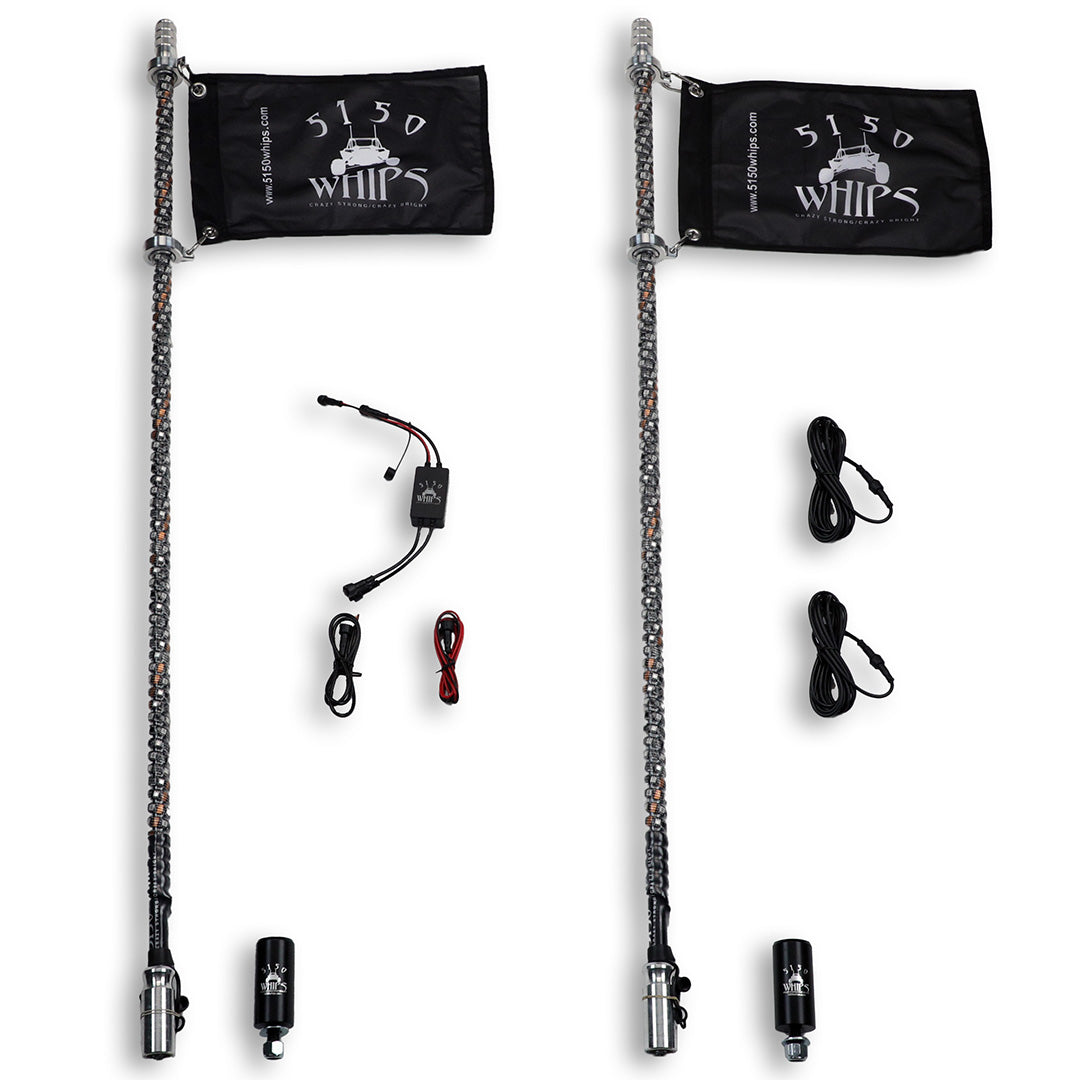 Pair of 187 Platinum LED Whips with polished aluminum tops and Bluetooth control via 5150 app