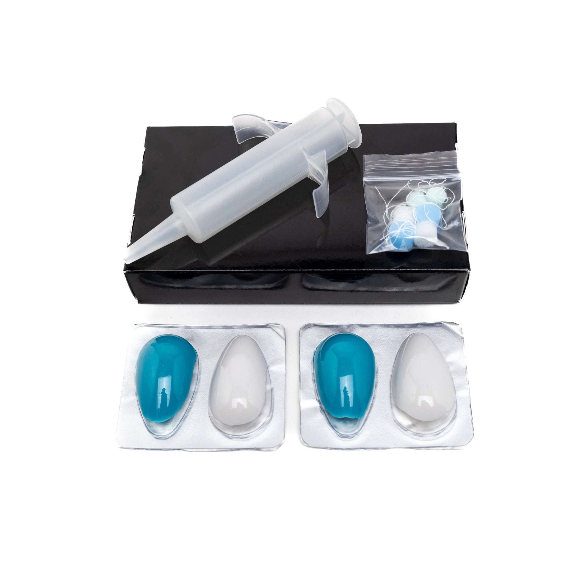 Custom ear mold impression kit with silicone material and in-ear blocks for personalized earpieces