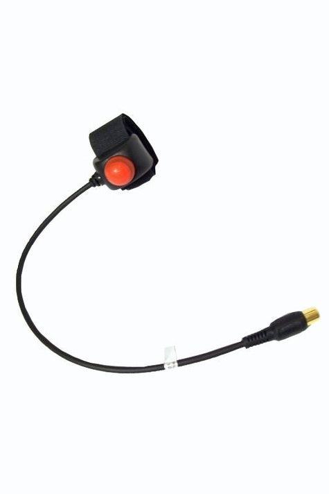 Motorcycle PTT Velcro RCA with red button and connector for handlebars.