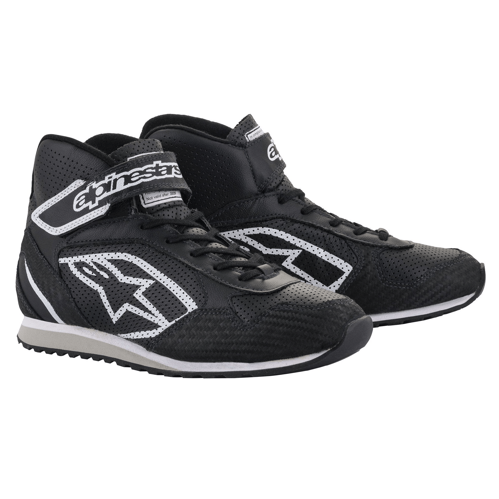 Alpinestars Radar Racing Shoes with fireproof Nomex, reinforced heel and toe, perforated zones, and rubber sole designed for professional pit crews and FIA homologation