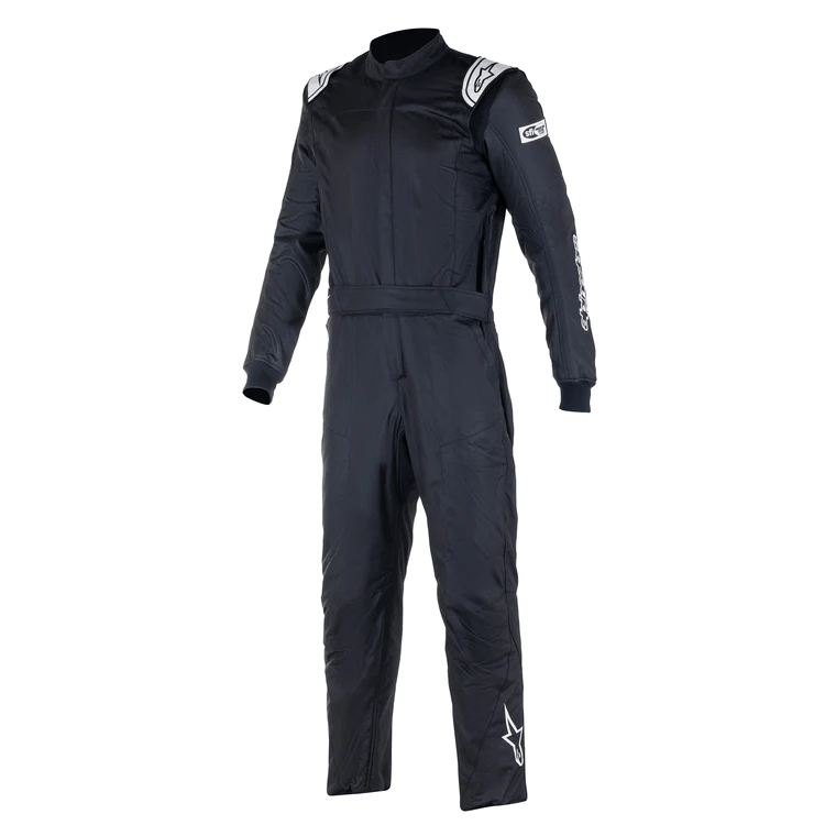 Alpinestars Atom 2 Layer Driving Suit with SFI 3.2A/5 certification, two-layer flame-resistant fabric, ergonomic fit, and stretch panels for driver comfort