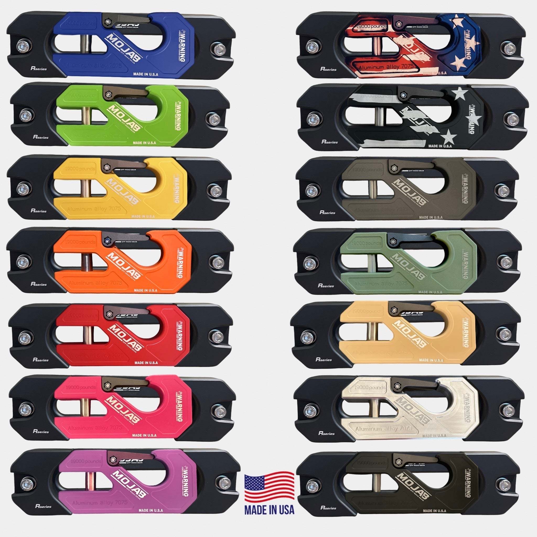 Aluminum recessed winch shackle with fairlead kit in various colors made in USA with lifetime warranty