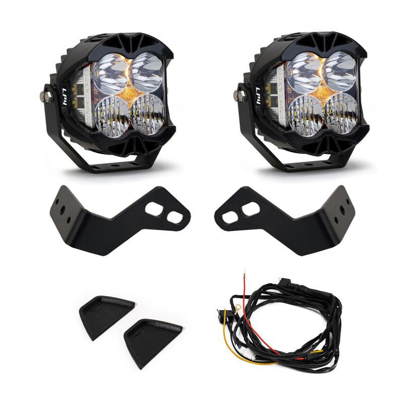 Can-Am Maverick R LP4 A-Pillar LED Kit with high-lumen lights, mounting brackets, and wiring harness for off-road trail illumination