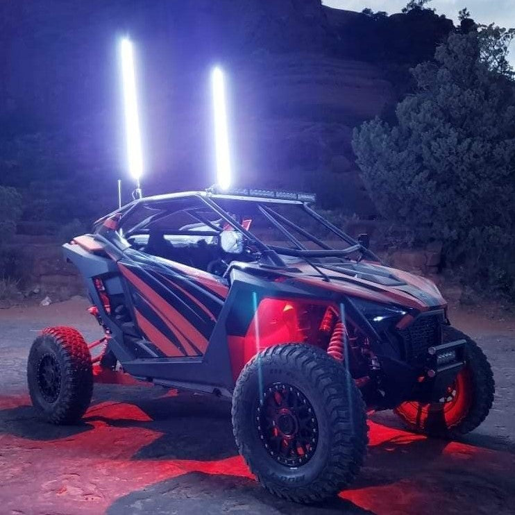 Hyper Color LED Whip without mounts glowing in vibrant colors