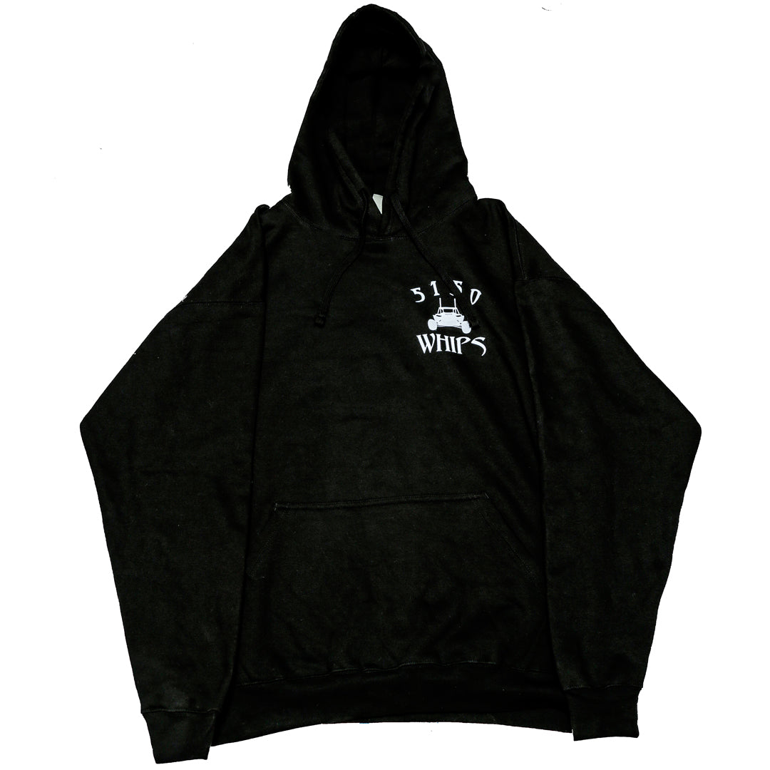Black 5150 Whips Hoodie with white logo pullover design