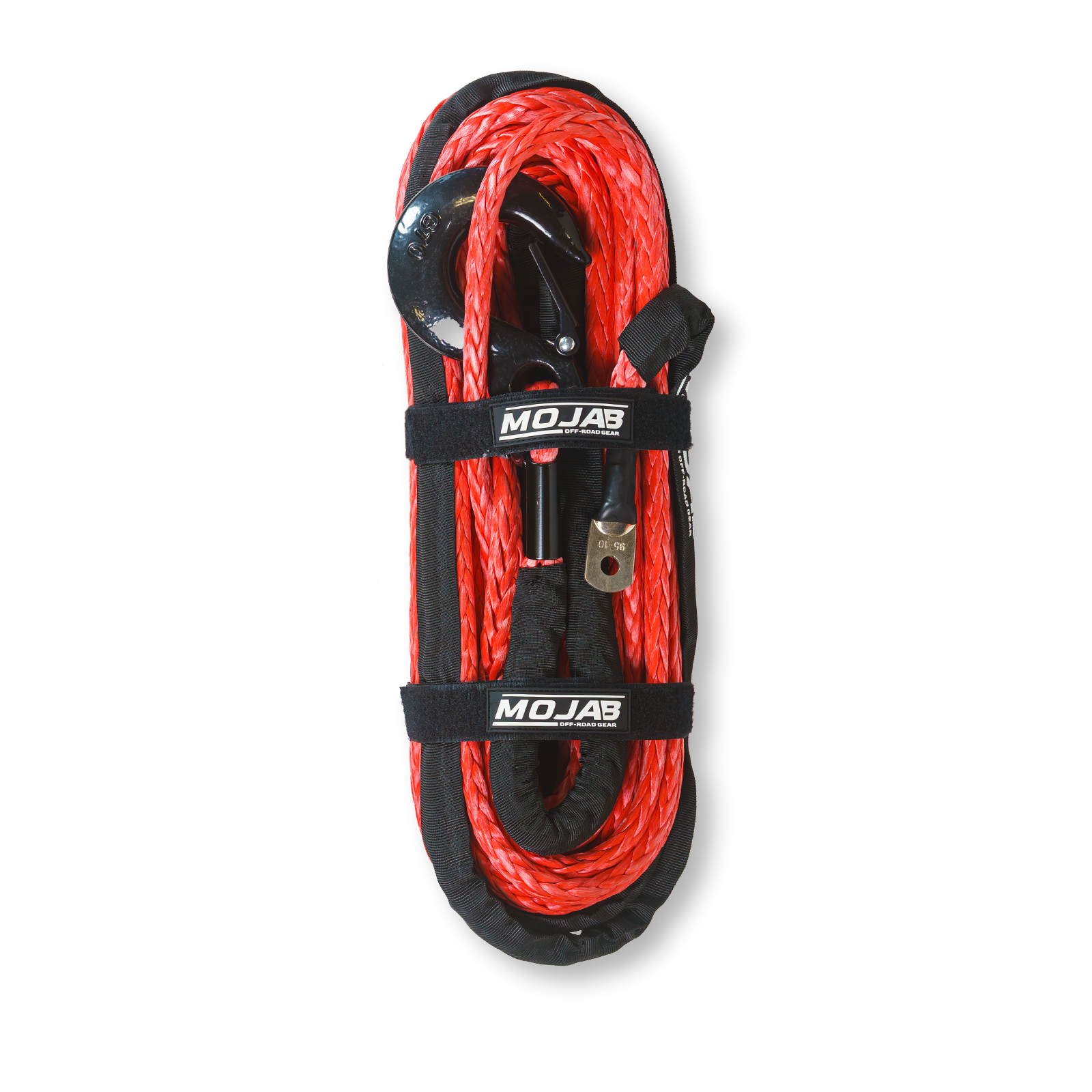 Synthetic 3/8 inch x 85 ft UHMWPE winch rope with forged hook and protection sleeve