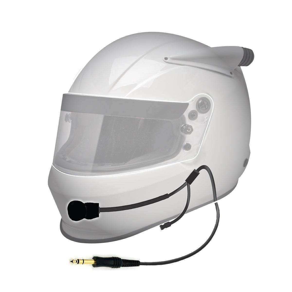 Nascar helmet wiring kit with flexible boom microphone and ear bud jack for racing communication