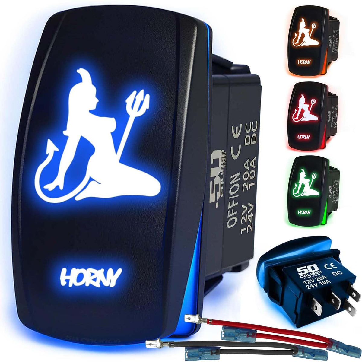 Waterproof Funny Rocker Switch 12v ON/Off, LED Backlit with Etched Design w/Toggle Switch 12v - UTV, Auto, Boat 20A Variation