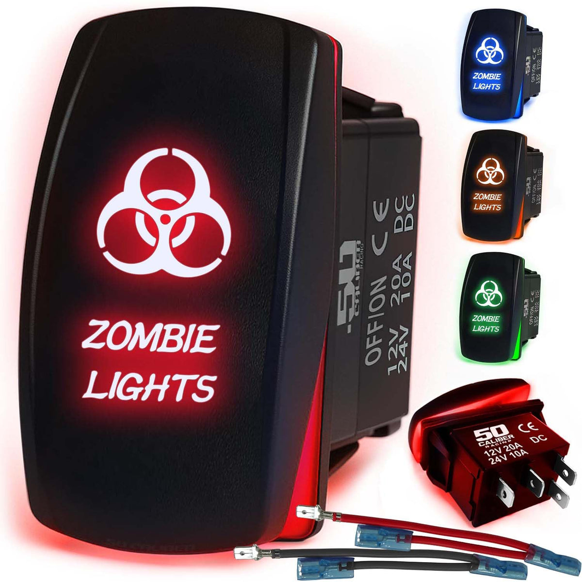 Waterproof Rocker Switch 12v ON/Off, LED Backlit with Etched Design w/Toggle Switch 12v - UTV, Auto, Boat 20A Variation