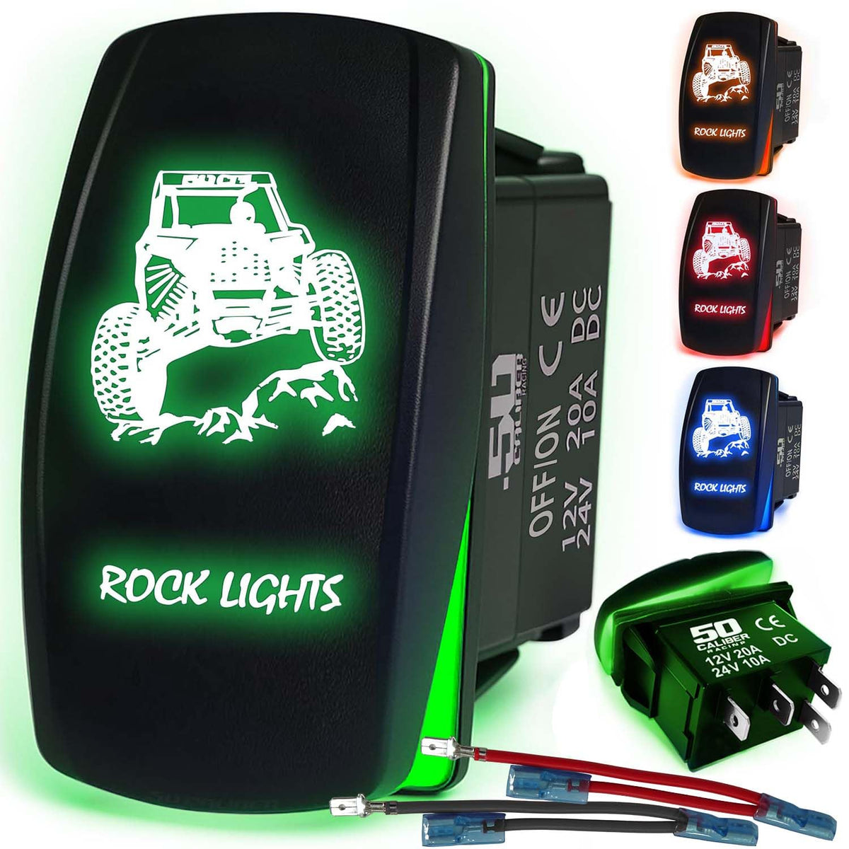 Waterproof Funny Rocker Switch 12v ON/Off, LED Backlit with Etched Design w/Toggle Switch 12v - UTV, Auto, Boat 20A Variation