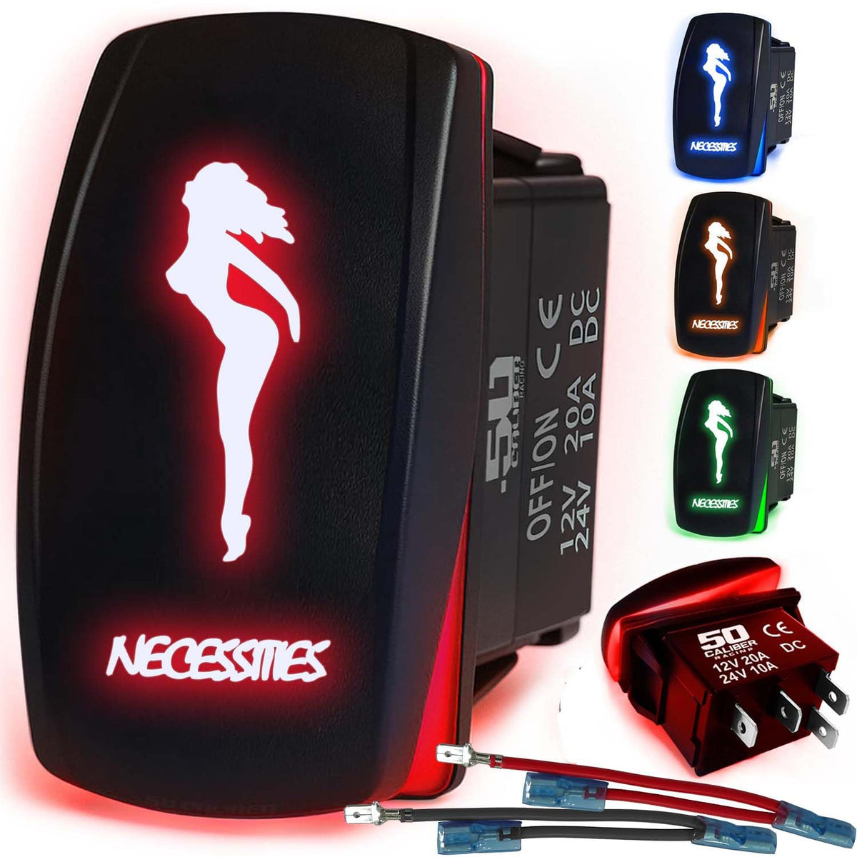 Waterproof Funny Rocker Switch 12v ON/Off, LED Backlit with Etched Design w/Toggle Switch 12v - UTV, Auto, Boat 20A Variation