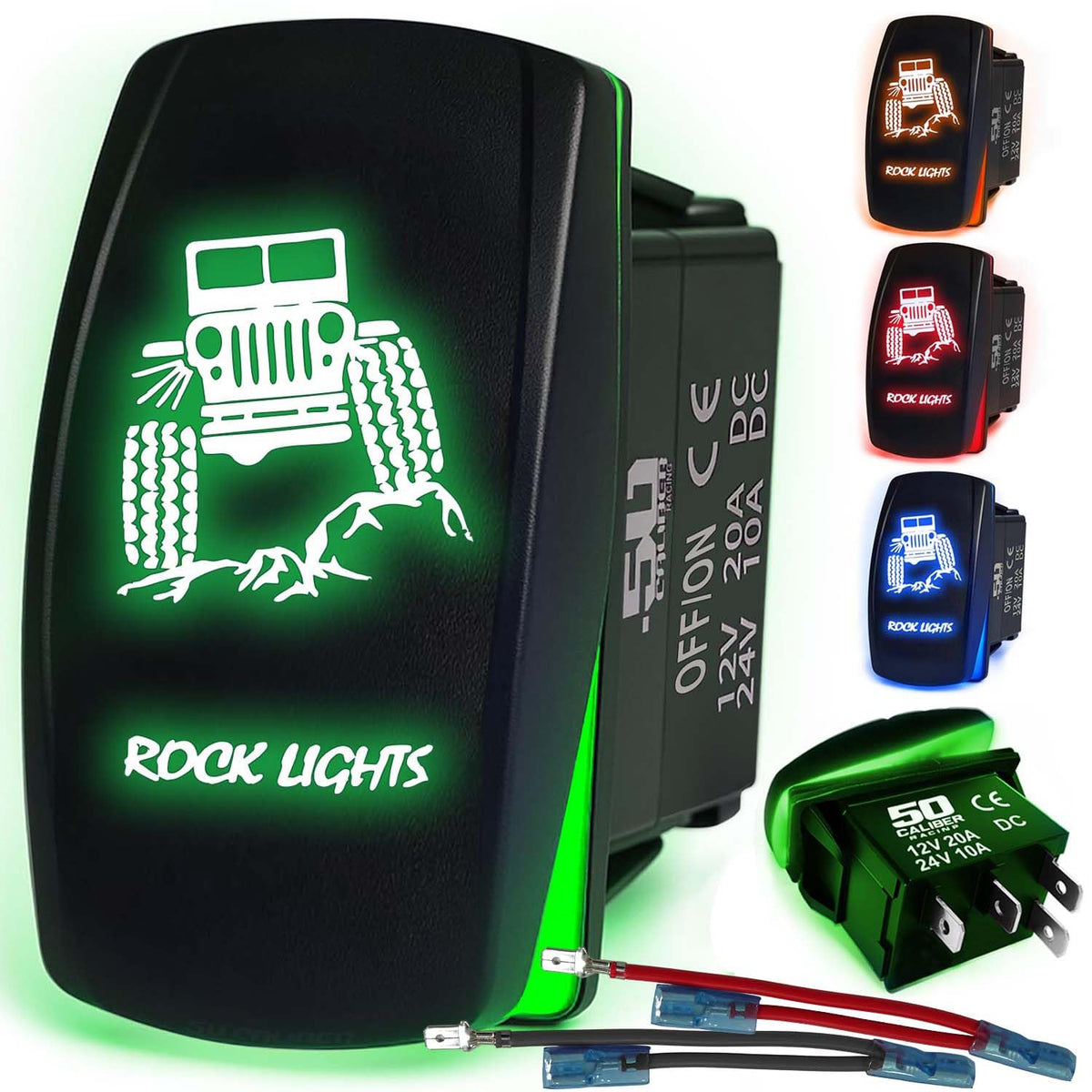 Waterproof Funny Rocker Switch 12v ON/Off, LED Backlit with Etched Design w/Toggle Switch 12v - UTV, Auto, Boat 20A Variation