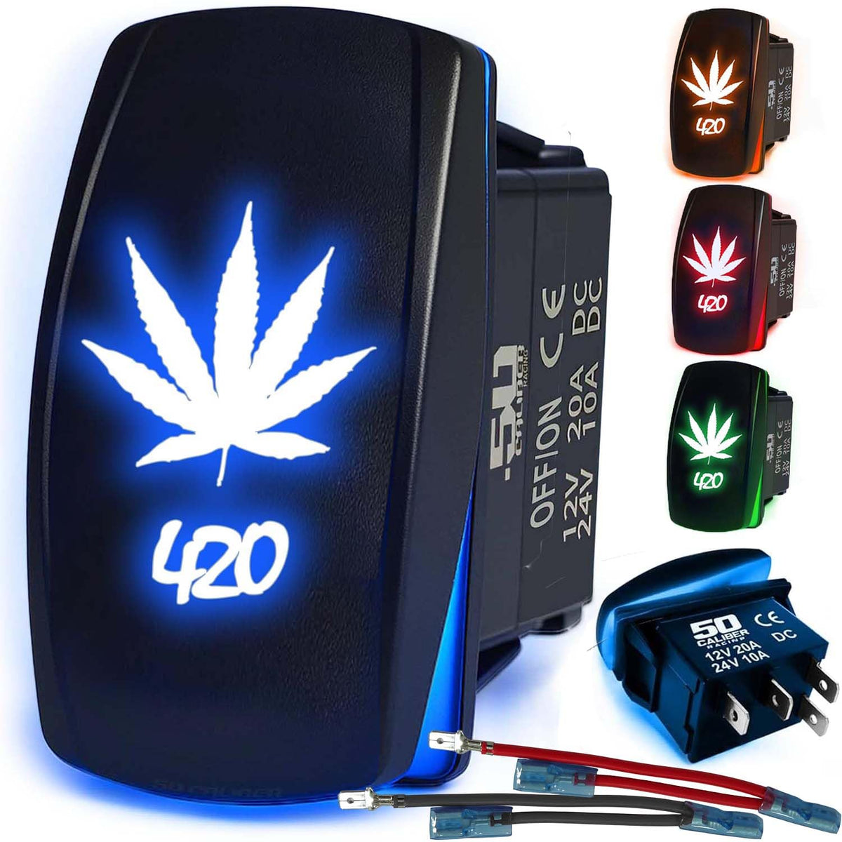 Waterproof Rocker Switch 12v ON/Off, LED Backlit with Etched Design w/Toggle Switch 12v - UTV, Auto, Boat 20A Variation