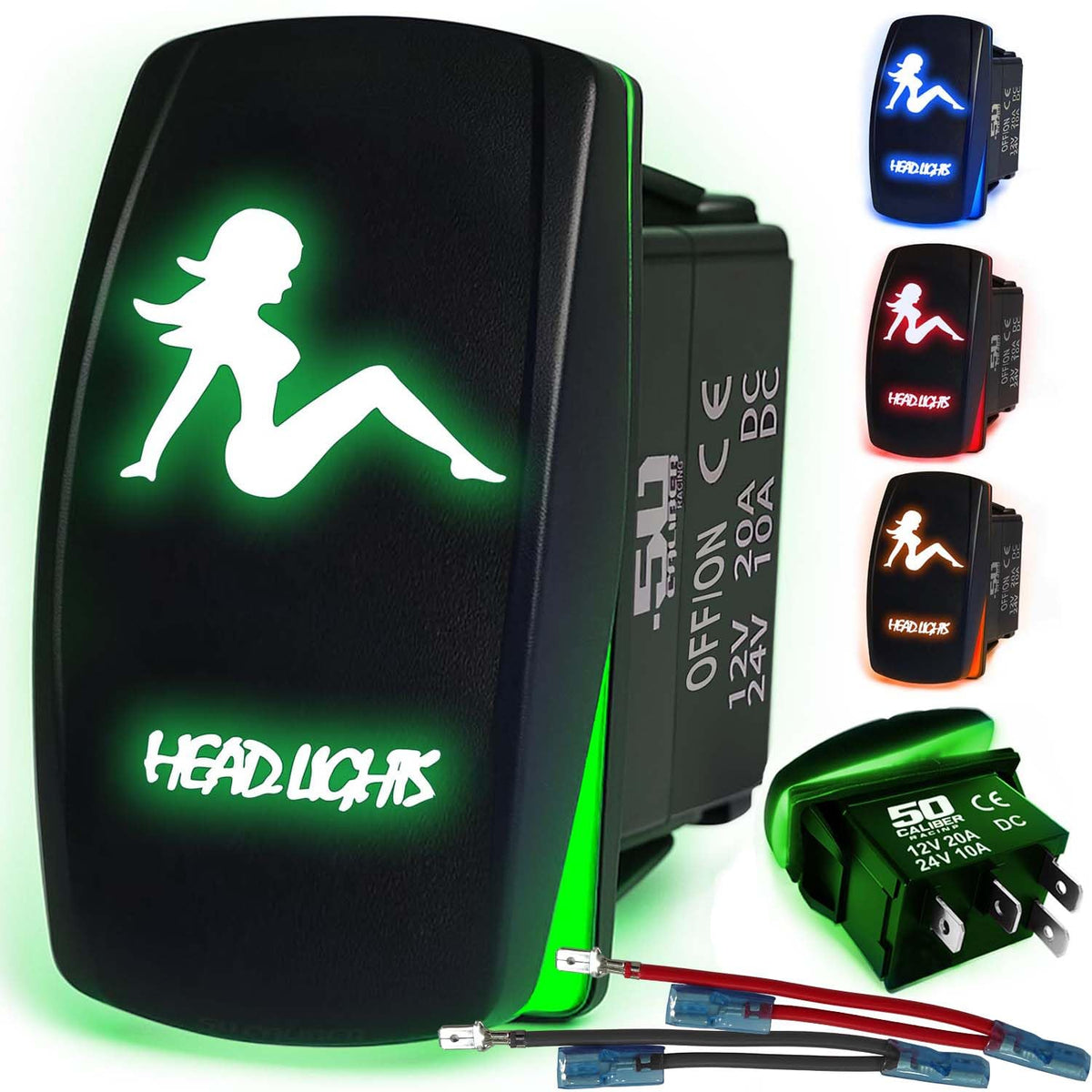 Waterproof Funny Rocker Switch 12v ON/Off, LED Backlit with Etched Design w/Toggle Switch 12v - UTV, Auto, Boat 20A Variation