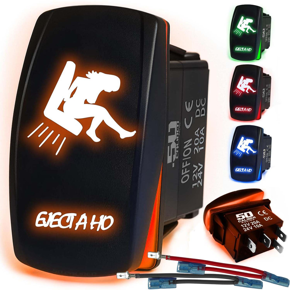 Waterproof Funny Rocker Switch 12v ON/Off, LED Backlit with Etched Design w/Toggle Switch 12v - UTV, Auto, Boat 20A Variation