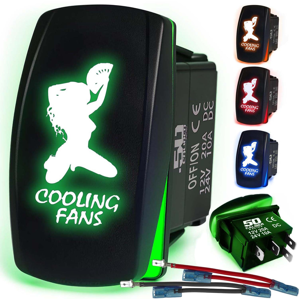Waterproof Funny Rocker Switch 12v ON/Off, LED Backlit with Etched Design w/Toggle Switch 12v - UTV, Auto, Boat 20A Variation