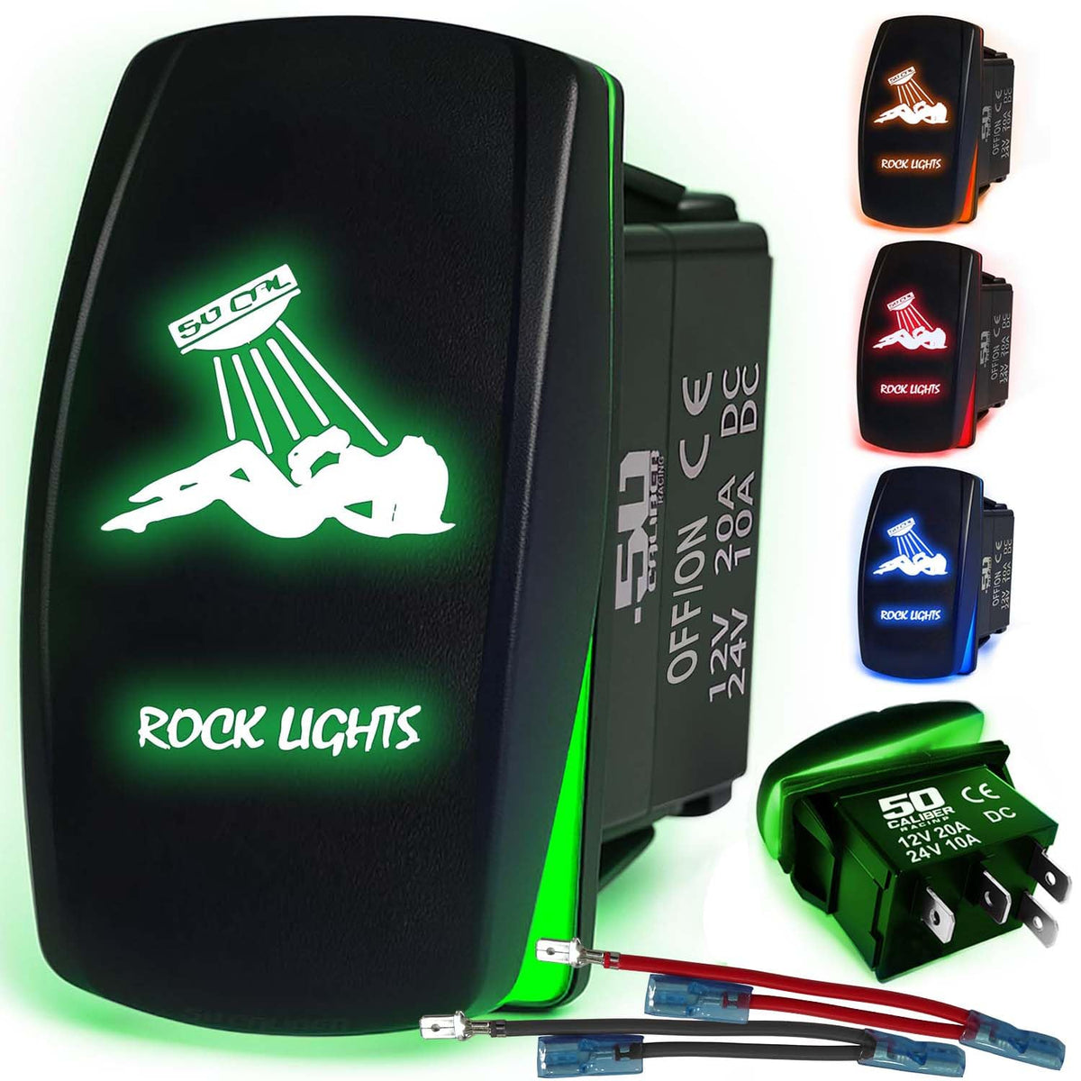 Waterproof Funny Rocker Switch 12v ON/Off, LED Backlit with Etched Design w/Toggle Switch 12v - UTV, Auto, Boat 20A Variation