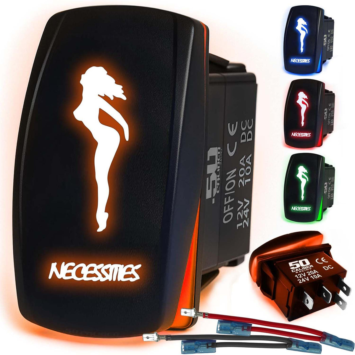 Waterproof Funny Rocker Switch 12v ON/Off, LED Backlit with Etched Design w/Toggle Switch 12v - UTV, Auto, Boat 20A Variation