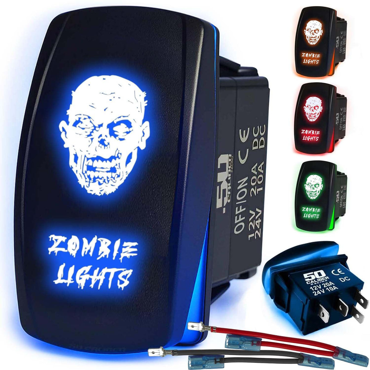 Waterproof Funny Rocker Switch 12v ON/Off, LED Backlit with Etched Design w/Toggle Switch 12v - UTV, Auto, Boat 20A Variation