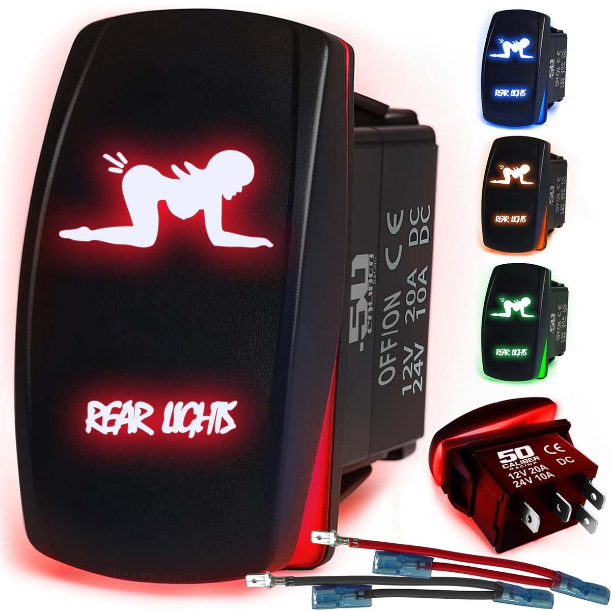 Waterproof Funny Rocker Switch 12v ON/Off, LED Backlit with Etched Design w/Toggle Switch 12v - UTV, Auto, Boat 20A Variation