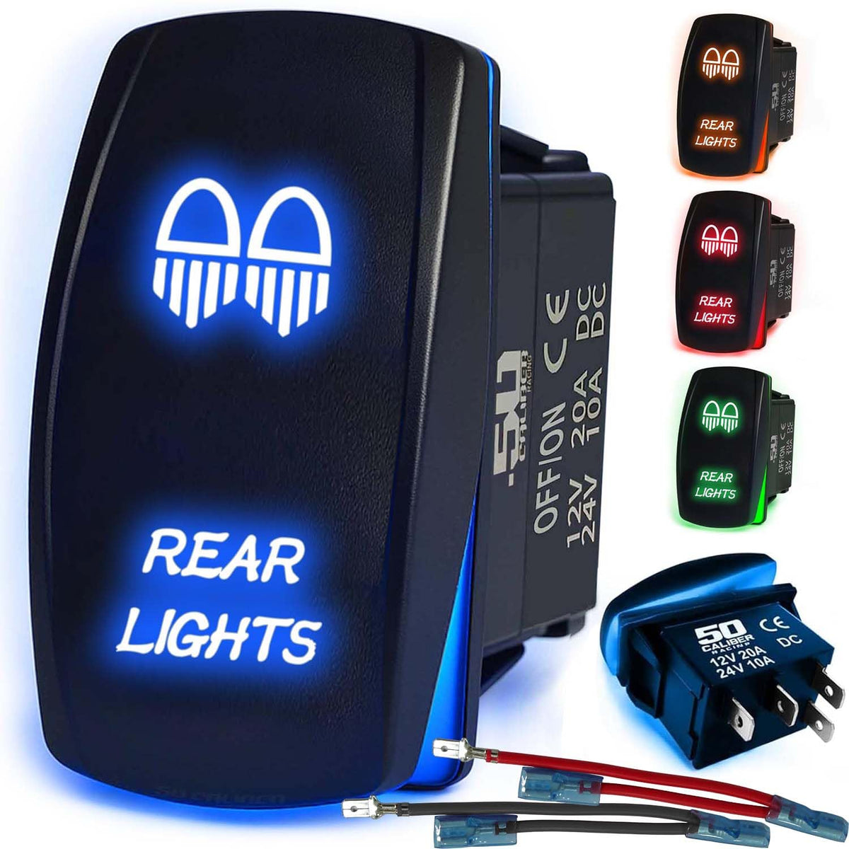 Waterproof Rocker Switch 12v ON/Off, LED Backlit with Etched Design w/Toggle Switch 12v - UTV, Auto, Boat 20A Variation