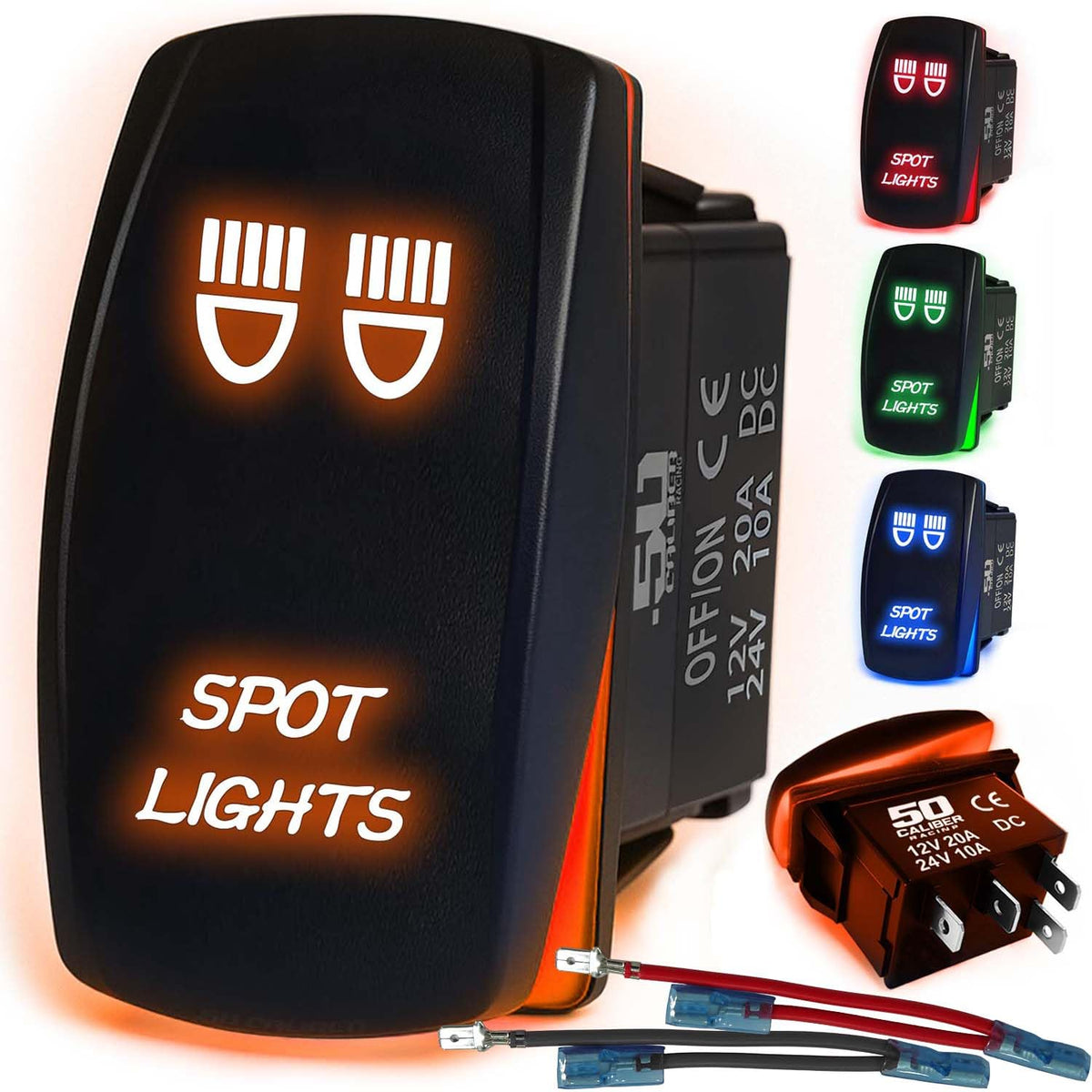 Waterproof Rocker Switch 12v ON/Off, LED Backlit with Etched Design w/Toggle Switch 12v - UTV, Auto, Boat 20A Variation