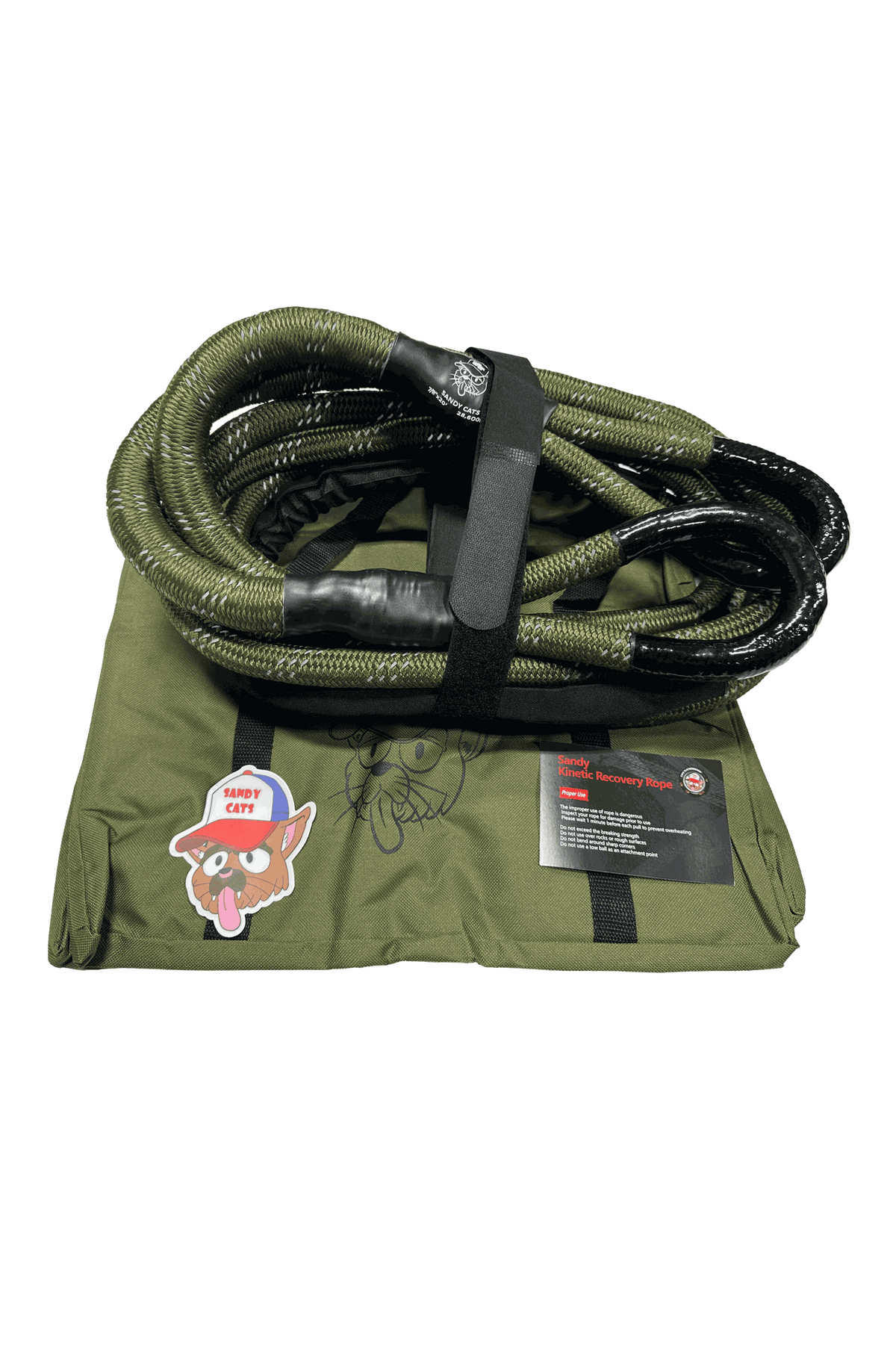 Kinetic-X Recovery Rope on green tarp with packaging.
