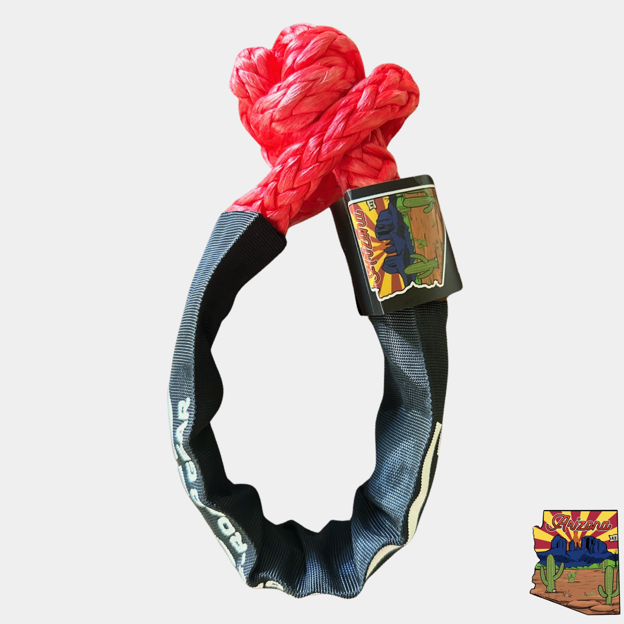 3/8 inch x 22 inch red soft shackle with black protective sleeve and storage bag for off-road recovery