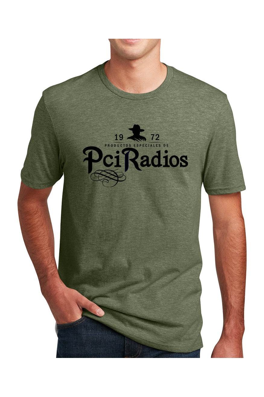 PCI Agave Shirt heathered olive cotton-poly tee for men and women with vintage logo design