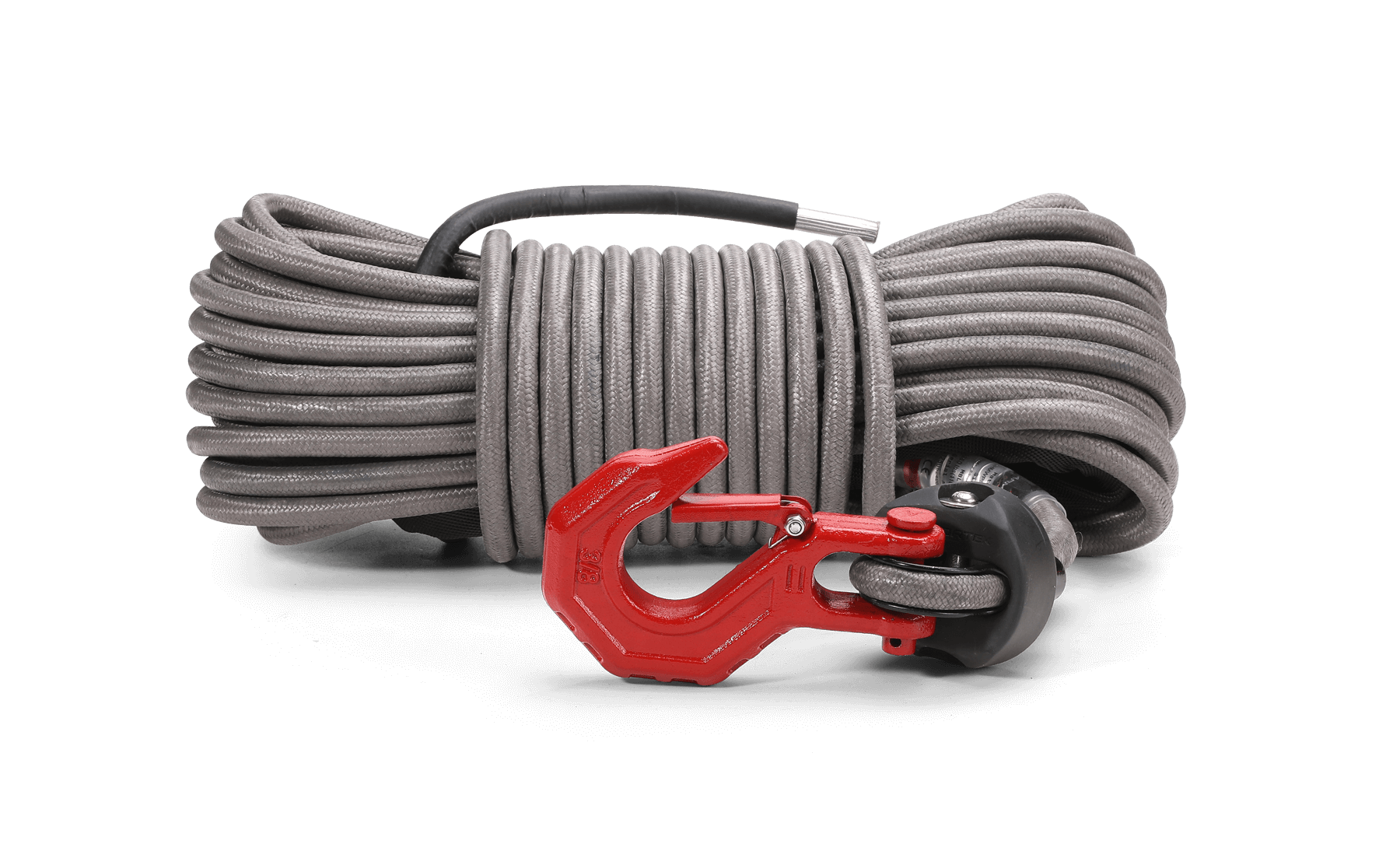 Armortek Extreme Synthetic Winch Rope Kit 7/16" x 82' with red heavy-duty hook and grey double braided rope