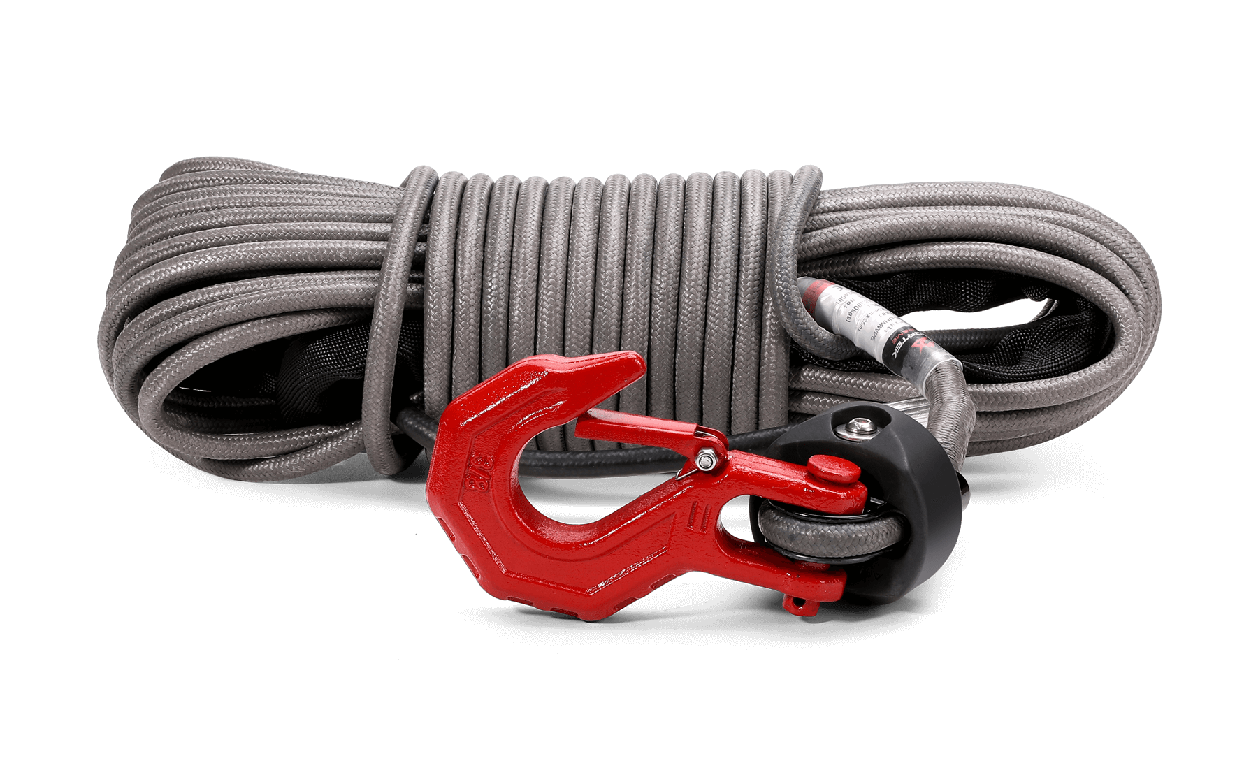 Armortek Extreme Synthetic Winch Rope Kit 3/8" x 82' with red heavy-duty hook and durable gray braided rope