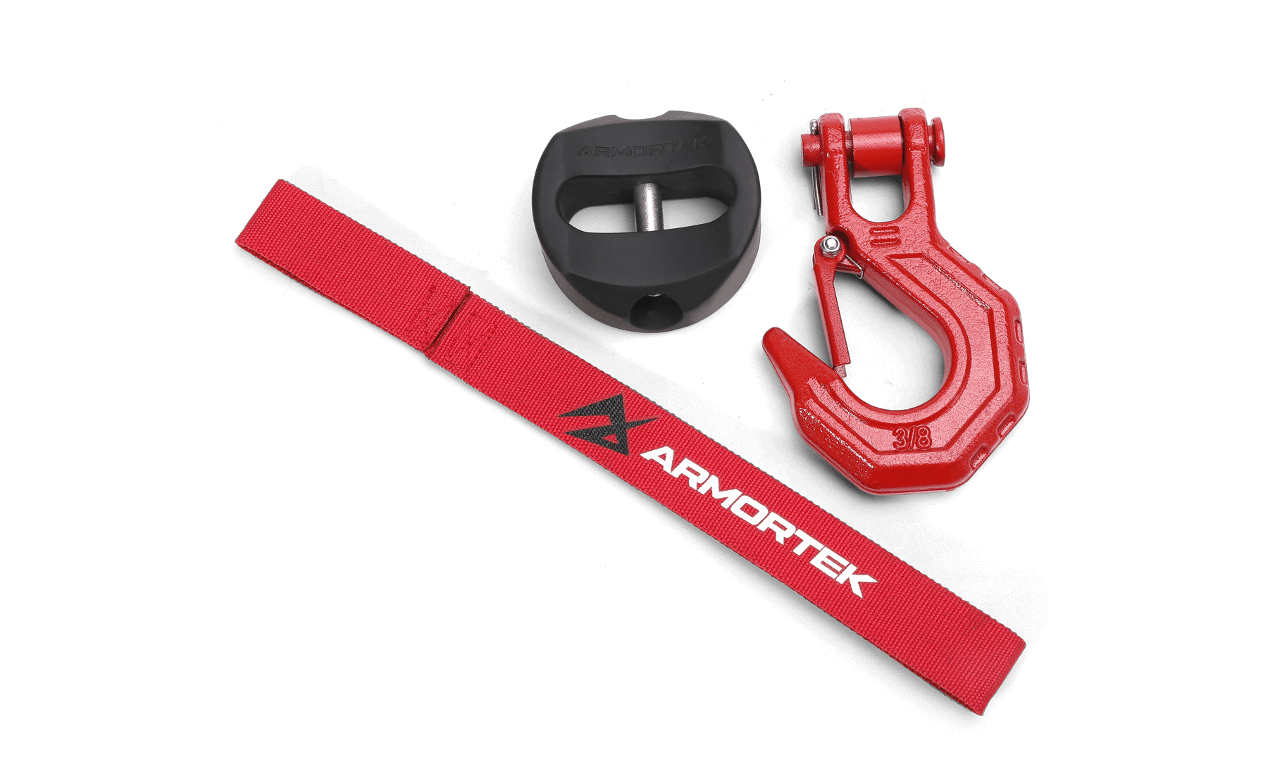 Armortek Red Hook Kit with black rope stopper and red hand saver for 1/2" rope, rated 22000lbs