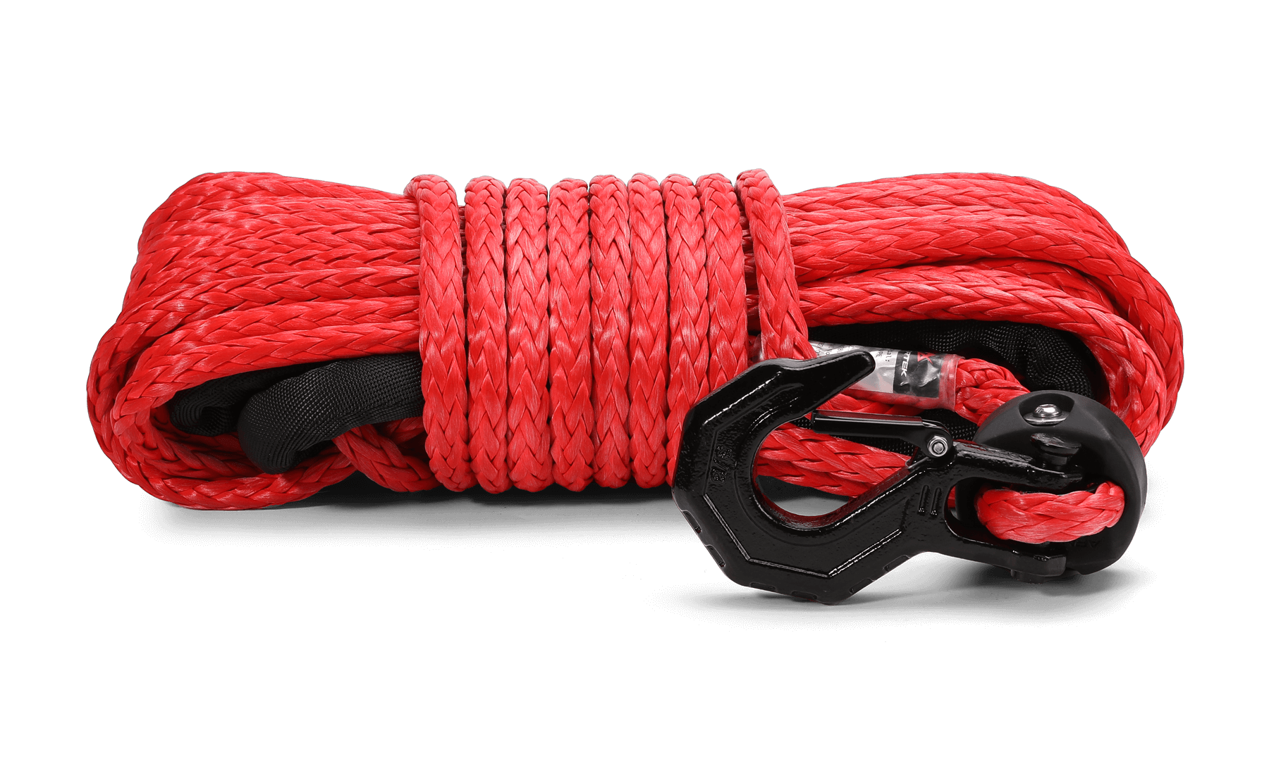 Armortek red synthetic winch rope kit 7/16 inch x 82 feet with heavy-duty hook and abrasion resistant coating