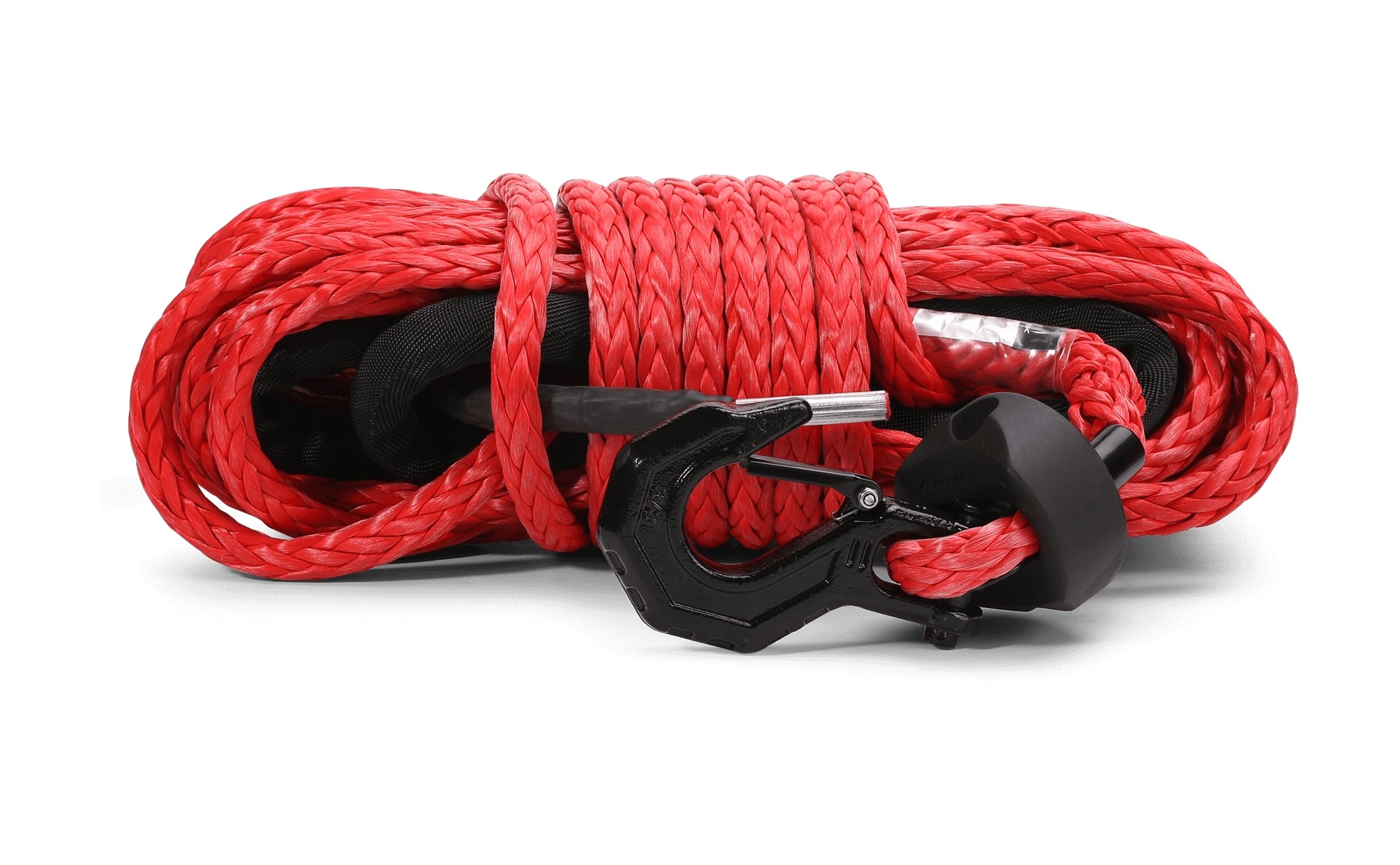 Armortek red synthetic winch rope kit with heavy-duty hook and handsaver strap, 1/2" x 82' length, abrasion and UV resistant