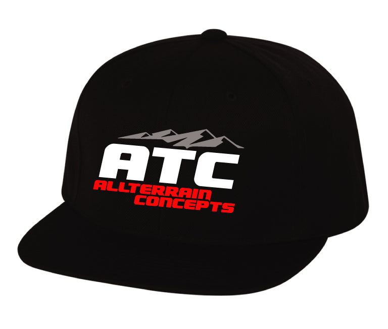 Black snapback All Terrain Concepts hat with white and red logo design