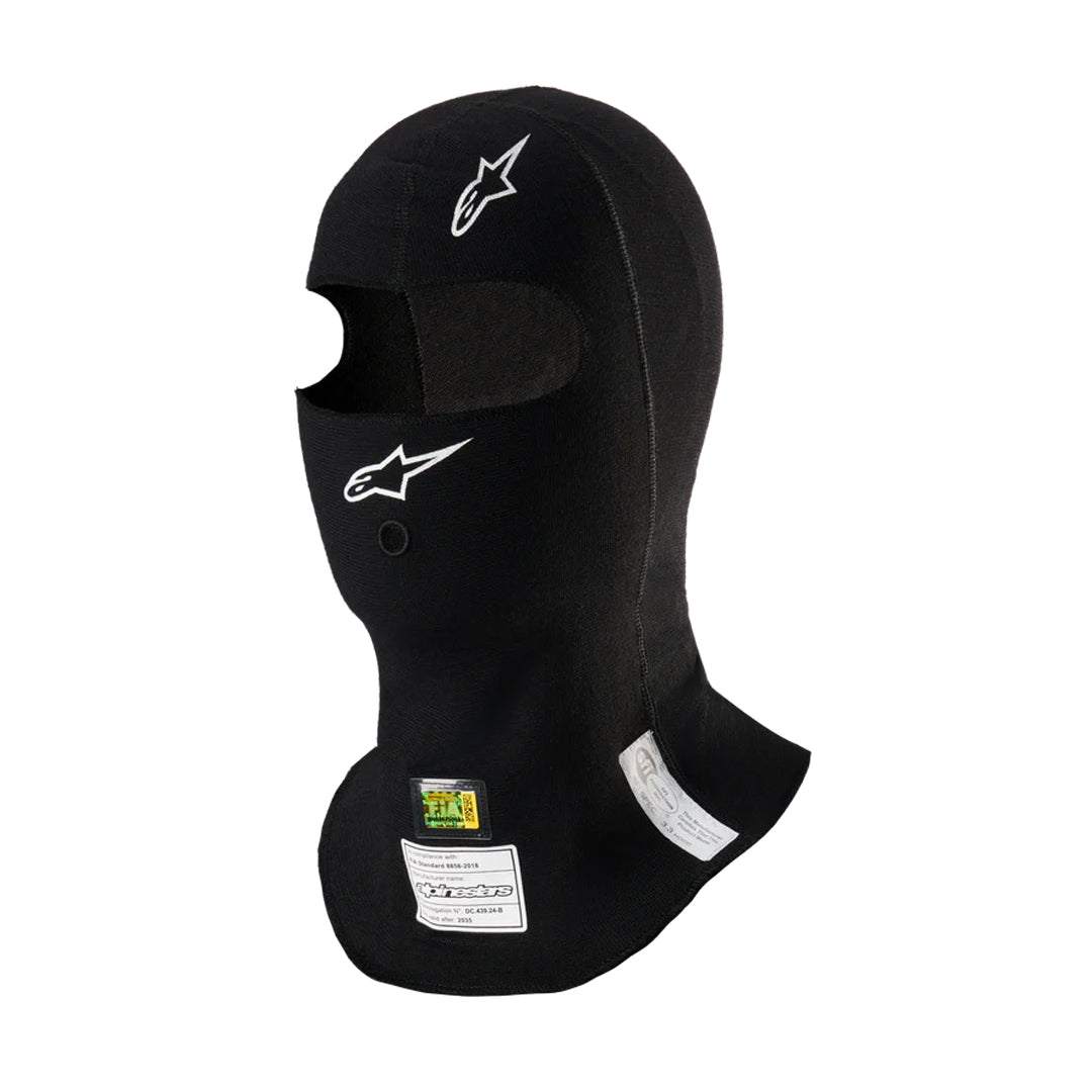 Alpinestars ZX Evo V3 black flame-resistant racing balaclava with ventilation and FIA/SFI certification