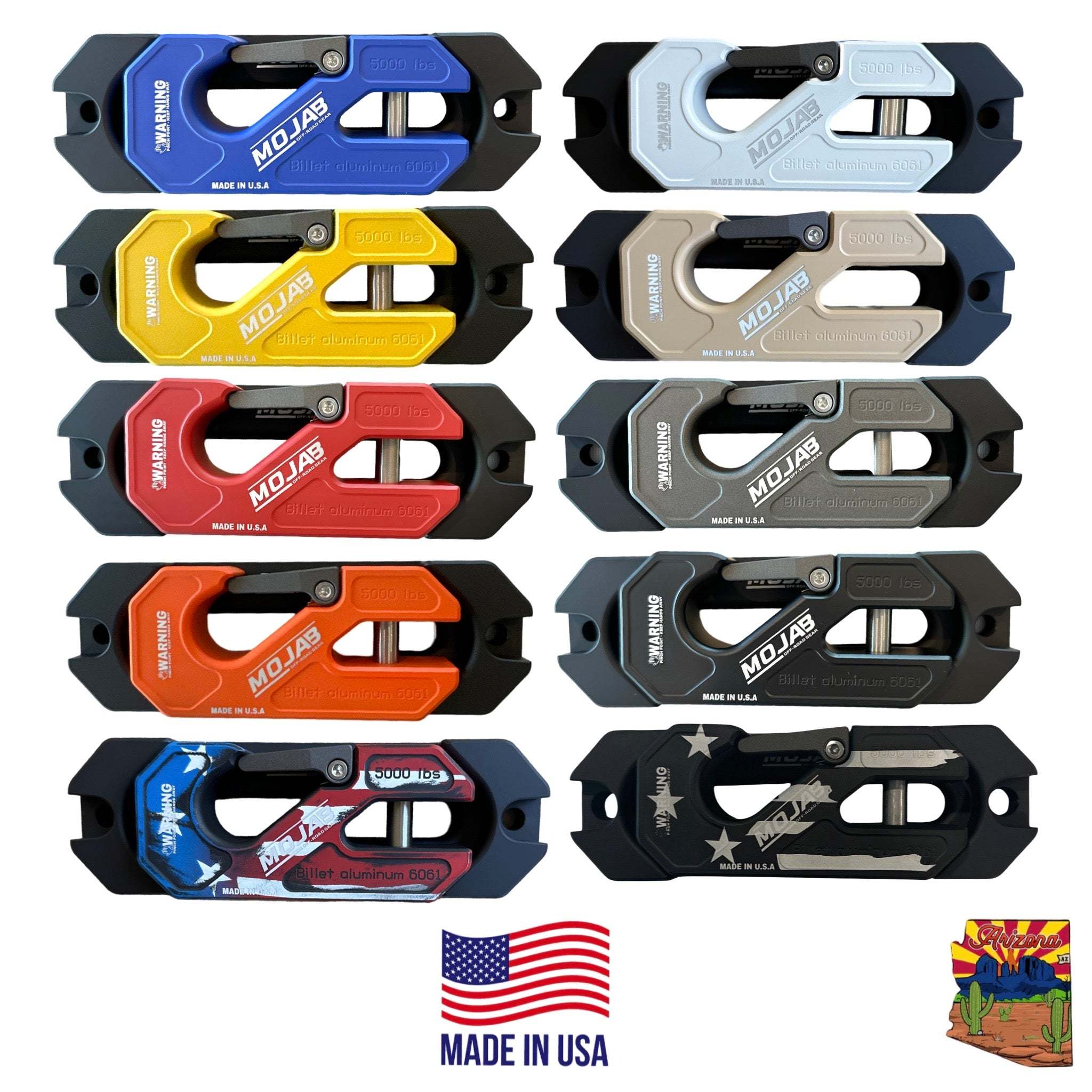 Side by side UTV aluminum recessed winch shackle with fairlead kit in multiple colors, 5000 lbs capacity, made in USA